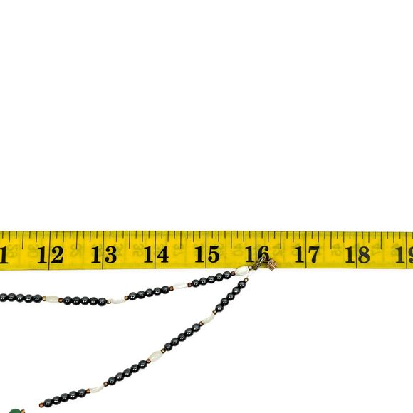 Beaded Necklace Oval White Mother of Pearl Round Green And Shiny Gunmetal Collar - Picture 9 of 9